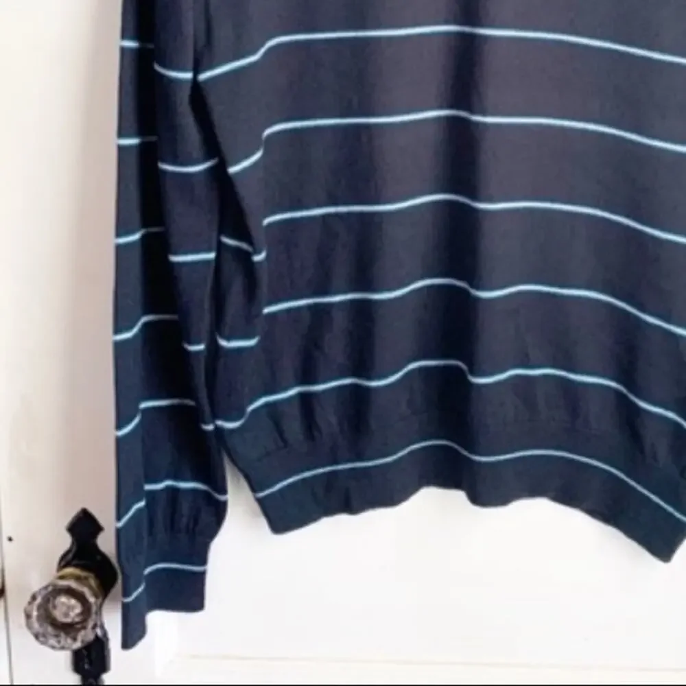 Banana Republic Men’s Silk Cashmere Long Sleeve Striped V-Neck Navy Sweater S